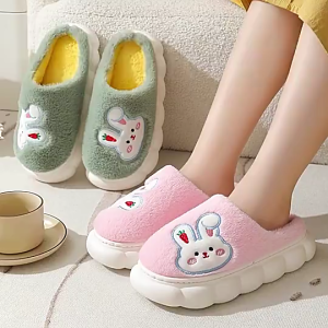 Cute Cartoon Animal Plush Home Slippers - Warm Non-Slip Cozy Slippers with Rabbit & Bear Patterns for Indoor Daily Use