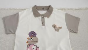 Bộ 2 Bộ Trang Phục Mùa Hè Cho Trẻ Em Bộ Áo Sơ Mi Polo Tay Ngắn In Hình Khủng Long Và Quần Short Cho Bé Trai Bé Gái 1-6Y Bộ Quần Áo Trẻ Em Thường Ngày Dễ Thương