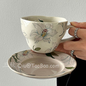 แก้วกาแฟลายดอกกุหลาบ Sanq Vintage Coffee Cup แก้วชงกาแฟสไตล์ย้อนยุค สำหรับทานชาเย็นในตอนบ่าย ของขวัญส่วนตัว