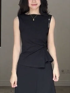 Fashionable Stylish All-match Plus Size Asymmetric Sleeveless Shirt