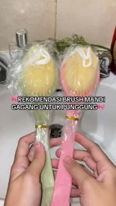 Sikat Gosok Punggung Mandi 2 In 1: Gagang Panjang Plastik & Shower Puff