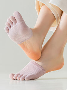 Breathable Antibacterial Half Length Five Finger Womens Socks Invisible Cotton Toe Separators for Summer Shoes Odor Control