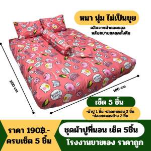 ชุดผ้าปูที่นอน เซ็ต 5 ชิ้น 190 บาท ผ้าปู 1 ปลอกหมอน 2 ปลอกหมอนข้าง 2 เซ็ตผ้าปูที่นอน หนา นุ่ม ไม่เป็นขุย พร้อมส่ง