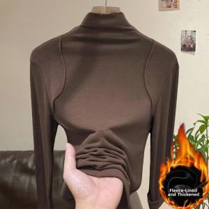 Slimming Fleece Lined Half High Collar Top