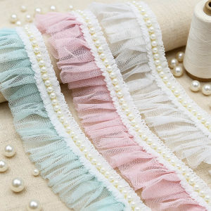 (1 Yard/roll) Width 6cm Pearl Pleated Mesh Decoration Lace Princess Skirt Edge with Girl Style Diy Sewing Material