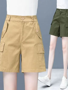 Summer Thin Cotton Workwear Shorts High Waist Straight Leg Cargo Pants Street Style Casual Trousers for Women