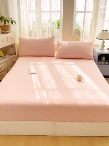 Cotton Bedsheets 3 in 1 Bedsheet (1 BeadSheet + 2 Pillowcases) No Lukot No Gusot Bedsheet Set High Stretch Full Coverage Fitted Sheet 4Sizes: Single/Double/Queen/King & 8Color: White/Pink/Purple/Light grey/Dark grey/Green/Dark Blue/Khaki