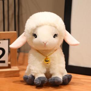 New Wholesale Cute Bell Necklace Sheep Long Ear Sitting Stuffed Animal Well-behaved Home Ornament Lovely Birthday Gifts