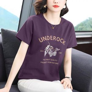 QIAOXIZI | Crew Neck Short Sleeve Tshirt For Mid Aged Women Summer