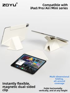 Zoyu | Height Adjustment Stand Case for iPad Pro Air 4/5 Apple 11th Generation Tablet Anti-bending Magnetic Double-sided Clip Split Horizontal Vertical Support with Pen Slot