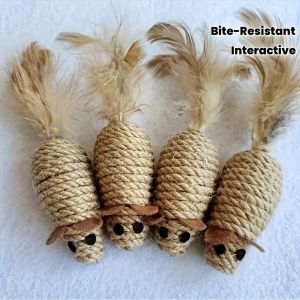 2-Pack Bite-Resistant Mouse Cat Toys with Feather Tail Interactive Chew Toys for Cats & Kittens.
