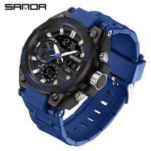 SAMDA New Sport Watches For Men 50M Waterproof LED Clock Alarm Dual Display Quartz Wristwatch Military Resisitant Mens Watch