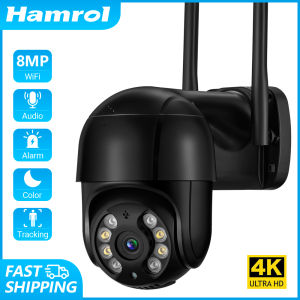 Hamrol UHD 8MP 4K Outdoor PTZ Wifi IP Camera 5MP 5X Zoom Two-Way Voice 1080P Color IR Night Vision Home Wireless CCTV Camera Connect to Cellphone iCsee