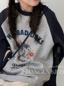 Girls Long Sleeve Base Shirt Childrens Autumn Fashion Digital Cartoon Print Korean Style Loose Fit T-Shirt for Ages 4-14