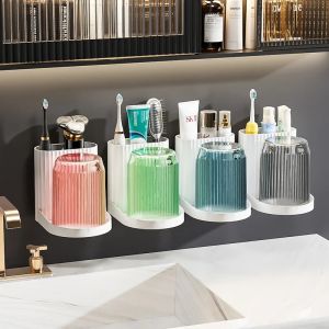 ที่วางแปรงสีฟันติดผนัง 1 ชุดพร้อมถ้วยน้ํายาบ้วนปาก ชั้นวางแปรงสีฟันในห้องน้ําประหยัดพื้นที่