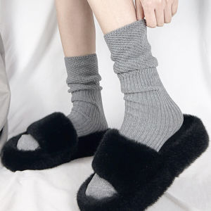 GotGo【มีสินค้าในสต๊อก】 ถุงเท้ายาวถึงเข่าของผู้หญิง ผ้าถัก ยืดหยุ่นดี ถุงเท้าผ้าฝ้ายแฟชั่นสตรีขายดี Ankle Socks