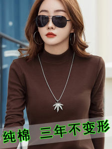 Thickened Pure Cotton Half High Collar Womens Base Shirt 2025 New Autumn Winter Inner Neutral Collar T-shirt Fashionable Top