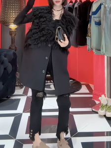 Áo Vest Lưới Thời Trang Xuân Thu Mới Thiết Kế Hợp Thời Trang Đa Năng Thường Ngày Váy Ngắn Cổ Vest Lưới Xếp Nếp