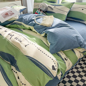 Nordic Style Pure Cotton Bedding Four-Piece Set Allergy Free Summer Spring Bare Sleep Coverlet Duvet Case Pillowcase Quilt