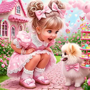 Huacan Full Square Round Diamond Painting Kids Dog Diamond Mosaic Animal Portrait Art Decorative Paintings