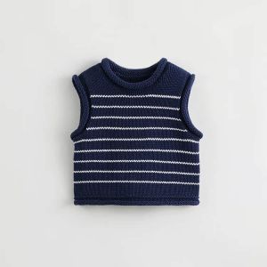 Marc&Janie | School Style Blue and White Striped Knitted Vest for Girls