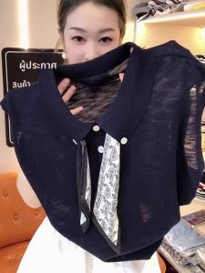 BINKAFENNY | เสื้อสเวตเตอร์คอโปโลแขนสั้นผ้าไหมพิมพ์ลายขนาดใหญ่สำหรับผู้หญิง ทรงหลวม ทรงเข้ารูป ทรงเข้ารูป สไตล์เกาหลี ฤดูร้อน 2025