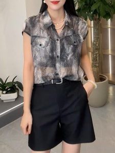 QINGNAER | Summer Lightweight Tie-Dye Short Sleeve Shirt Female Large Size Loose Design Slim Effect