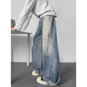 WUKONGYOUHUO | Quần Jeans Đùi Rách Phong Cách Retro Ống Đứng