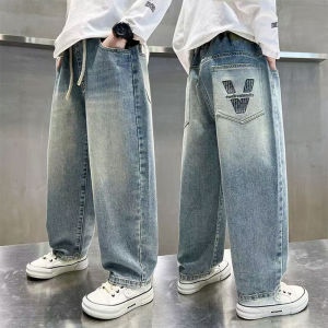 New Jeans for Kids Boys 7-16years old Straight Cut Jeans Denim Jeans Loose Pants for Teens Boys Wide Leg Trousers Baggy Pants New Embroidery Design Fashion Korean