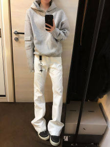 Cleanfit White Mens Slim Fit Straight Leg Jeans High Street American Style Autumn Fashionable Bell Bottoms Youth Casual Jeans