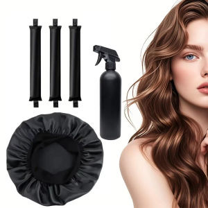 ชุดโรลม้วนผมแบบไม่ใช้ความร้อน 4/5 ชิ้น พร้อมหมวกซาติน ที่ม้วนผมแบบคาดศีรษะ สำหรับผมยาว นุ่ม ยืดหยุ่น สำหรับการม้วนผมแบบง่ายๆ ขณะนอนหลับ