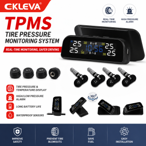 EKLEVA Digital LCD Display TPMS Tire Pressure Monitoring System Smart Car Solar Power Charge with 4 Sensors  Auto Security Alarm Systems