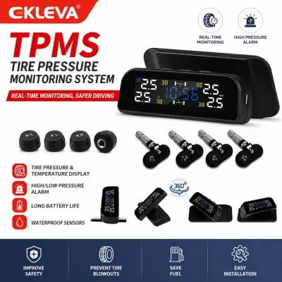 EKLEVA Digital LCD Display TPMS Tire Pressure Monitoring System Smart Car Solar Power Charge with 4 Sensors Auto Security Alarm Systems