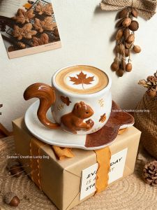 Cute Squirrel Ceramic Coffee Cup and Saucer Set Gift