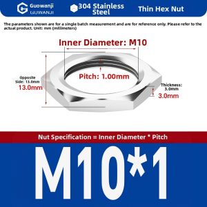GUWANJI | 304 Stainless Steel Fine Thread Thin Hex Nut