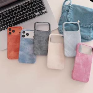 Luxury Retro Denim Tie Dye Fabric Case For iPhone 17 Air 16 15 14 Plus 13 12 11 Pro Max 17Pro Borderless Shockproof Hard Cover