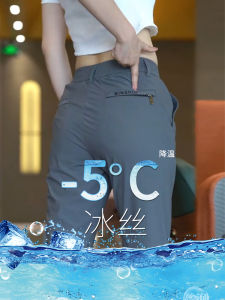 New 2025 Mens Ice Silk Casual Pants Summer Thin Milk Silk Smooth Elastic Loose Straight Tube Long Trousers Fashionable City Style