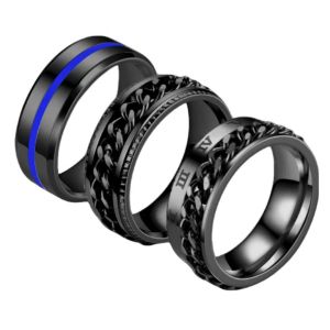 Mens Chain Decor Rings 3Pcs