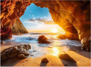 Seaside Cave Sunset Jigsaw Puzzle 500/1000/1200/2000PCS Ocean View Rock Beach Landscape Art for Adults Home Decoration Gift Idea