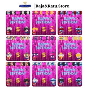 Paket Dekorasi Pesta Balon Happy Birthday Biru Set Dekor Ulang Tahun Tirai Pink Tua Simple
