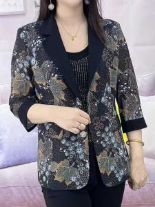 เสื้อสูทแขนสั้นลายดอกไม้สไตล์ใหม่สำหรับฤดูร้อนปี 2025 เสื้อคลุมบางเฉียบ ทรงสลิมฟิต ทรงเข้ารูป เสื้อคลุมสูทสำหรับผู้หญิง