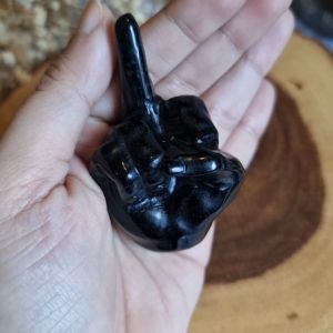 Black Obsidian Middle Finger Decorative Carving