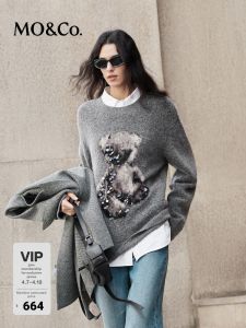 MO&Co. | Cozy Loose Bear Patterned Wool Sweater with Alpaca and Mohair