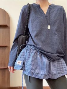 Váy Ngắn Kẻ Caro Màu Xanh Mới Mùa Xuân 2025 Phong Cách Hàn Quốc Cổ Điển Đa Năng Váy Nửa Thân Váy Xếp Nếp Cotton 100%