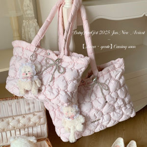 กระเป๋าถือผ้าไนลอน BabyFaceเด็กผู้หญิง ทรงหัวใจ 3 มิติ ความจุขนาดใหญ่ กระเป๋าสะพายไหล่ข้างเดียวสำหรับเดินทาง กระเป๋าถือผู้หญิง กระเป๋าถือผ้าไนลอน