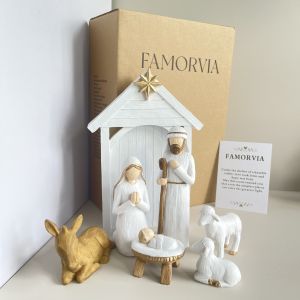 Bộ Tượng Chúa Giáng Sinh FAMORVIA 7 Món Cỡ Lớn Không Có Mặt Làm Bằng Nhựa Resin Bao Gồm Gia Đình Thánh Chúa Hài Đồng Lừa Cừu
