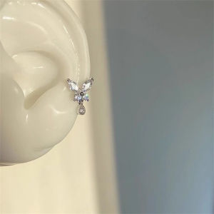 New Unique Butterfly Ear Cuff Womens Piercing Flat Bottom Screw Luxury Pendant Non-removable Fashion Earring Accessories