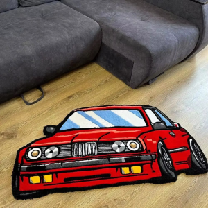 VIKAMA Modified Sport Car Shaped Bath Mat Soft Plush Non Slip Quick Dry Floor Rug Racing Fans Bedroom Entry Garage Home Decor