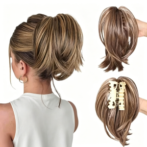 Synthetic Messy Bun Hair Piece Claw Clip in Piece Curly Short High Ponytail Extension Tousled Updo For Girls