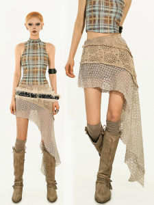 American Retro Apocalyptic Style Lace Half Skirt Splicing Mini Skirt Irregular Short Skirt for Young Women Streetwear